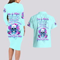 Flower Skull Angel Couples Matching Long Sleeve Bodycon Dress and Hawaiian Shirt I'm A Bitch With A Flow Bullshit Tolerance - Wonder Print Shop