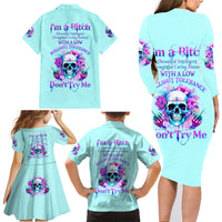 Flower Skull Angel Family Matching Long Sleeve Bodycon Dress and Hawaiian Shirt I'm A Bitch With A Flow Bullshit Tolerance - Wonder Print Shop