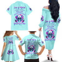 Flower Skull Angel Family Matching Off Shoulder Long Sleeve Dress and Hawaiian Shirt I'm A Bitch With A Flow Bullshit Tolerance - Wonder Print Shop