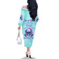 Flower Skull Angel Family Matching Off Shoulder Long Sleeve Dress and Hawaiian Shirt I'm A Bitch With A Flow Bullshit Tolerance - Wonder Print Shop