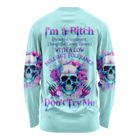 Flower Skull Angel Long Sleeve Shirt I'm A Bitch With A Flow Bullshit Tolerance - Wonder Print Shop