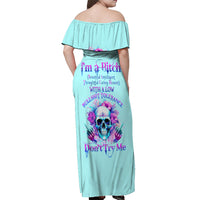 Flower Skull Angel Off Shoulder Maxi Dress I'm A Bitch With A Flow Bullshit Tolerance - Wonder Print Shop