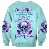 Flower Skull Angel Sweatshirt I'm A Bitch With A Flow Bullshit Tolerance - Wonder Print Shop