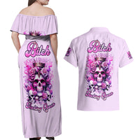 Rose Skull Couples Matching Off Shoulder Maxi Dress and Hawaiian Shirt Bitch I'm The Fucking Queen - Wonder Print Shop