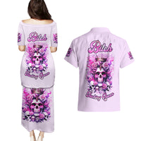 Rose Skull Couples Matching Puletasi and Hawaiian Shirt Bitch I'm The Fucking Queen - Wonder Print Shop