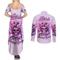 Rose Skull Couples Matching Summer Maxi Dress and Long Sleeve Button Shirt Bitch I'm The Fucking Queen - Wonder Print Shop