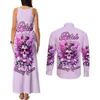 Rose Skull Couples Matching Tank Maxi Dress and Long Sleeve Button Shirt Bitch I'm The Fucking Queen - Wonder Print Shop