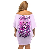 Rose Skull Off Shoulder Short Dress Bitch I'm The Fucking Queen - Wonder Print Shop