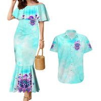 Flower Skull Angel Couples Matching Mermaid Dress and Hawaiian Shirt Stuck Between IDK IDC and IDGAF - Wonder Print Shop