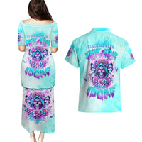 Flower Skull Angel Couples Matching Puletasi and Hawaiian Shirt Stuck Between IDK IDC and IDGAF - Wonder Print Shop