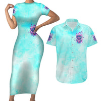 Flower Skull Angel Couples Matching Short Sleeve Bodycon Dress and Hawaiian Shirt Stuck Between IDK IDC and IDGAF - Wonder Print Shop