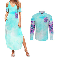 Flower Skull Angel Couples Matching Summer Maxi Dress and Long Sleeve Button Shirt Stuck Between IDK IDC and IDGAF - Wonder Print Shop