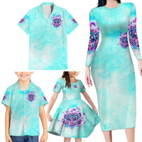 Flower Skull Angel Family Matching Long Sleeve Bodycon Dress and Hawaiian Shirt Stuck Between IDK IDC and IDGAF - Wonder Print Shop