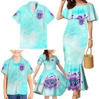 Flower Skull Angel Family Matching Mermaid Dress and Hawaiian Shirt Stuck Between IDK IDC and IDGAF - Wonder Print Shop