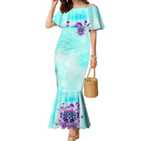 Flower Skull Angel Family Matching Mermaid Dress and Hawaiian Shirt Stuck Between IDK IDC and IDGAF - Wonder Print Shop