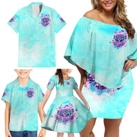 Flower Skull Angel Family Matching Off Shoulder Short Dress and Hawaiian Shirt Stuck Between IDK IDC and IDGAF - Wonder Print Shop