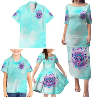 Flower Skull Angel Family Matching Puletasi and Hawaiian Shirt Stuck Between IDK IDC and IDGAF - Wonder Print Shop