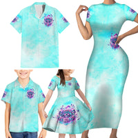 Flower Skull Angel Family Matching Short Sleeve Bodycon Dress and Hawaiian Shirt Stuck Between IDK IDC and IDGAF - Wonder Print Shop