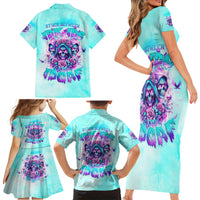 Flower Skull Angel Family Matching Short Sleeve Bodycon Dress and Hawaiian Shirt Stuck Between IDK IDC and IDGAF - Wonder Print Shop