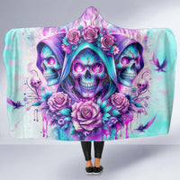 Flower Skull Angel Hooded Blanket Stuck Between IDK IDC and IDGAF