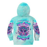 Flower Skull Angel Kid Hoodie Stuck Between IDK IDC and IDGAF - Wonder Print Shop