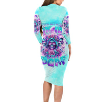 Flower Skull Angel Long Sleeve Bodycon Dress Stuck Between IDK IDC and IDGAF - Wonder Print Shop