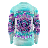 Flower Skull Angel Long Sleeve Shirt Stuck Between IDK IDC and IDGAF - Wonder Print Shop