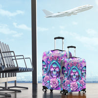 Flower Skull Angel Luggage Cover Stuck Between IDK IDC and IDGAF - Wonder Print Shop