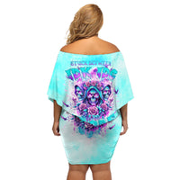 Flower Skull Angel Off Shoulder Short Dress Stuck Between IDK IDC and IDGAF - Wonder Print Shop