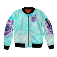 Flower Skull Angel Sleeve Zip Bomber Jacket Stuck Between IDK IDC and IDGAF - Wonder Print Shop