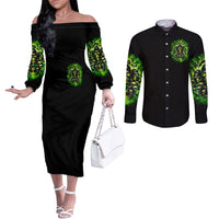 Flame Skull Couples Matching Off The Shoulder Long Sleeve Dress and Long Sleeve Button Shirt I Have 3 Sides Quite Sweet Funny Crazy