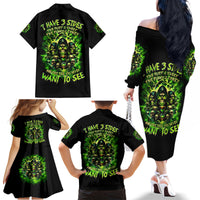 Flame Skull Family Matching Off Shoulder Long Sleeve Dress and Hawaiian Shirt I Have 3 Sides Quite Sweet Funny Crazy - Wonder Print Shop
