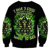 Flame Skull Sweatshirt I Have 3 Sides Quite Sweet Funny Crazy - Wonder Print Shop
