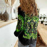 Flame Skull Women Casual Shirt I Have 3 Sides Quite Sweet Funny Crazy - Wonder Print Shop