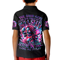 Flame Skull Kid Polo Shirt The Good Girl In Me Got Tired Of The Bullshit - Wonder Print Shop