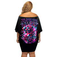 Flame Skull Off Shoulder Short Dress The Good Girl In Me Got Tired Of The Bullshit - Wonder Print Shop