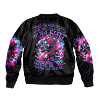 Flame Skull Sleeve Zip Bomber Jacket The Good Girl In Me Got Tired Of The Bullshit - Wonder Print Shop
