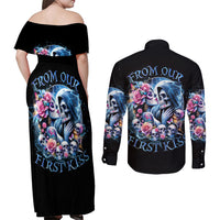 Couple Skull Couples Matching Off Shoulder Maxi Dress and Long Sleeve Button Shirt From Our Firse Kiss - Wonder Print Shop