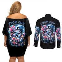 Couple Skull Couples Matching Off Shoulder Short Dress and Long Sleeve Button Shirt From Our Firse Kiss - Wonder Print Shop