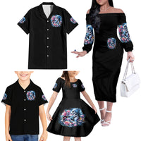 Couple Skull Family Matching Off Shoulder Long Sleeve Dress and Hawaiian Shirt From Our Firse Kiss - Wonder Print Shop