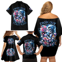 Couple Skull Family Matching Off Shoulder Short Dress and Hawaiian Shirt From Our Firse Kiss - Wonder Print Shop