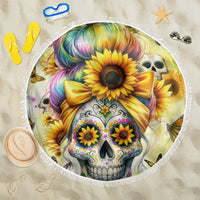 Sunflower Skull Beach Blanket She Is Sunshine Mixed With A Little Hurricane - Wonder Print Shop