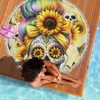 Sunflower Skull Beach Blanket She Is Sunshine Mixed With A Little Hurricane - Wonder Print Shop