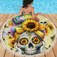 Sunflower Skull Beach Blanket She Is Sunshine Mixed With A Little Hurricane - Wonder Print Shop