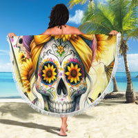 Sunflower Skull Beach Blanket She Is Sunshine Mixed With A Little Hurricane - Wonder Print Shop