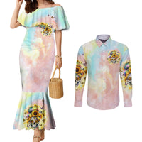 Sunflower Skull Couples Matching Mermaid Dress and Long Sleeve Button Shirt She Is Sunshine Mixed With A Little Hurricane