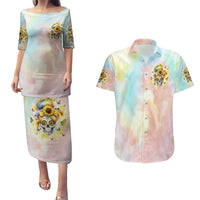Sunflower Skull Couples Matching Puletasi and Hawaiian Shirt She Is Sunshine Mixed With A Little Hurricane - Wonder Print Shop