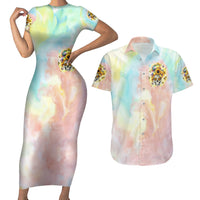 Sunflower Skull Couples Matching Short Sleeve Bodycon Dress and Hawaiian Shirt She Is Sunshine Mixed With A Little Hurricane - Wonder Print Shop