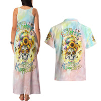 Sunflower Skull Couples Matching Tank Maxi Dress and Hawaiian Shirt She Is Sunshine Mixed With A Little Hurricane - Wonder Print Shop