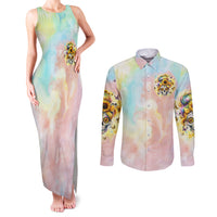 Sunflower Skull Couples Matching Tank Maxi Dress and Long Sleeve Button Shirt She Is Sunshine Mixed With A Little Hurricane - Wonder Print Shop